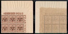 OCCUPAZIONI - TRENTO E TRIESTE - 1919 - 2 Cent Su 2 (2) - Blocco Angolare Di 6 Con Numero Di Tavola (9252) - Gomma Integ - Trentino & Triest