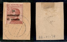 OCCUPAZIONI - TRENTO E TRIESTE - 1919 - 00 Cent Su 60 (10 L) - Su Frammento (400+) - Trentin & Trieste