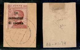 OCCUPAZIONI - TRENTO E TRIESTE - 1919 - 00 Cent Su 60 (10 L) - Su Frammento (400+) - Trente & Trieste