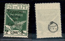 OCCUPAZIONI - FIUME - 1920 - 2 Lire Su 5 Cent (144) - Gomma Integra (175) - Fiume