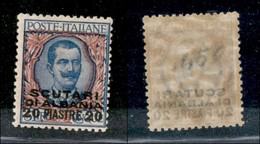 UFFICI POSTALI ESTERO - SCUTARI D'ALBANIA - 1909 - 20 Piastre Su 5 Lire (7) - Gomma Originale Con Leggera Traccia Di Lin - Autres & Non Classés