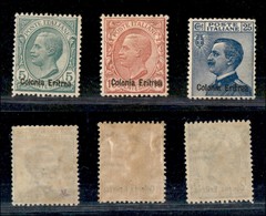COLONIE - ERITREA - 1908/1909 - Soprastampati (31/33) - Serie Completa - Gomma Integra (25) - Sonstige & Ohne Zuordnung