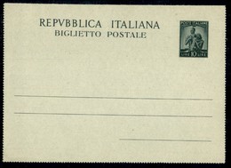 REPUBBLICA   - POSTA ORDINRIA - Biglietto Postale Da 10 Lire (B 42) - Nuovo - Senza Bordi Laterali - Other & Unclassified