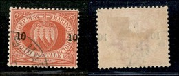 SAN MARINO - POSTA ORDINARIA - 1892 - 10 Cent Su 20 Stemma (11) - Usato - Ben Centrato - Otros & Sin Clasificación