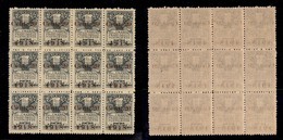 SAN MARINO - POSTA ORDINARIA - 1918 - 20 Cent Su 15 (53) - Blocco Di 12 - Gomma Integra (240) - Other & Unclassified