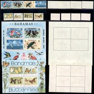 ESTERO - BAHAMAS - 1974/1975 - Uccelli E Farfalle (370/373 + 378/381 + Block 11 + 13) - 2 Serie Complete + 2 Foglietti - - Other & Unclassified