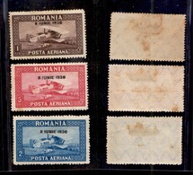ESTERO - ROMANIA  - 1930 - Posta Aerea (372Y/374Y) - Serie Completa - Filigrana Orizzontale - Gomma Originale - Macchie  - Other & Unclassified