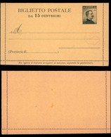 VARIE  - INTERI POSTALI - Biglietto Postale Da 15 Cent (B 13) - Nuovo - Sonstige & Ohne Zuordnung