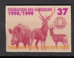 FISCAL PERMIS DE CHASSE - TIMBRE GRAND GIBIER 1990-1999 - FEDERATION 37 - HUNTING REVENUE - Marken