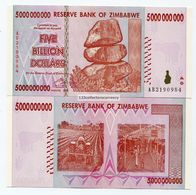 Zimbabwe 2008 5 Billion UNC Money Inflation Currency - P 84 - Zimbabwe