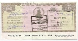 Zimbabwe Dollar Travellers Cheque $1 000 Check 2003 P15 $1000 - Rare Version 2 - Simbabwe