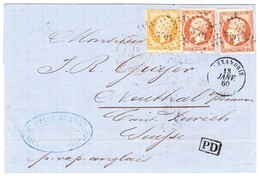 1860 Faltbrief Von Alexandrie Nach Neuthal ZH; Nr. Stempel 3704 Auf Ungezähnter Empire Ausgabe 1x 10c+2x40c - Cartas & Documentos