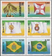 BRAZIL - BLOCK OF SIX BRAZILIAN FLAGS, LUBRAPEX'78 1978 - MNH - Francobolli