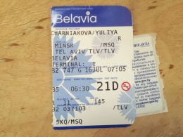 Plane Ticket Transport Airplane Belavia Belarus Airlines Minsk-Tel Aviv Israel Boarding Pass - Europe