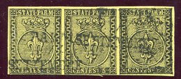 1852-PARMA- 5 C. GIALLO,STRISCIA DI 3   - USATI -LUXE ! - Parme