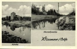 WIESMOOR I. Ostfriesland, Kirche, Kanalpartie (1930s) AK - Wiesmoor