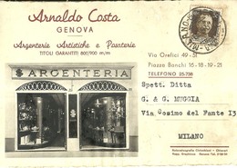 1432 "ARNALDO COSTA - GENOVA - ARGENTERIE ARTISTICHE E POSATERIE" CART. POST. ORIG. SPEDITA - Negozi