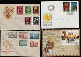 10 Db Klf Borítékon, Emléklapon, Díjjegyesen Bélyegtervezők Aláírása (pl Füle Mihály) - Used Stamps