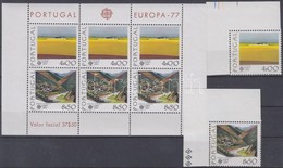 ** 1977 Europa CEPT Tájak ívsarki Sor Foszforcsíkkal Mi 1360 Y - 1361 Y + Blokk Mi 20 - Autres & Non Classés