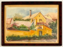 Herrer Jelzéssel: Házak. Akvarell, Papír, üvegezett Keretben, 20×28 Cm - Autres & Non Classés