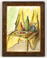 Holló Jelzéssel: Asztali Csendélet. Akvarell-ceruza, Papír, üvegezett Keretben, 42×32 Cm - Autres & Non Classés