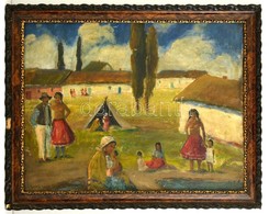 Iványi Jelzéssel (Iványi-Grünwald Béla Műhelyéből): Cigány Tábor.  Olaj, Vászon, Festék Kopásokkal, Keretben, 60×80 Cm - Autres & Non Classés