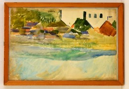 Korda Jelzéssel: Háztetők. Akvarell, Papír, Kis Szakadással, üvegezett Keretben, 32×48 Cm - Autres & Non Classés
