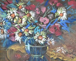 Márton Béla (1913-2007): Virág Csendélet. Akvarell Karton. Jelzett. 27x34 Cm Üvegezett Keretben. Hátoldalt A Művész Dedi - Autres & Non Classés
