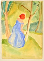 Rónai Jelzéssel: Sétáló Hölgy. Akvarell, Papír, 42×31 Cm - Autres & Non Classés