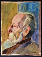 Szobotka Jelzéssel: Férfi Portré. Akvarell, Papír, 35×26 Cm - Autres & Non Classés