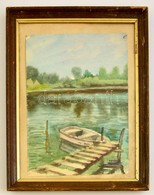 Vadász Jelzéssel: Kikötött Csónak. Akvarell, Papír, üvegezett Keretben, 32×24 Cm - Autres & Non Classés