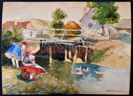 Wallburg Egon/ Zórád Ernő (1911-2004): Asszonyok A Pataknál. Akvarell, Papír-karton, Jelzett, 25×34 Cm - Autres & Non Classés