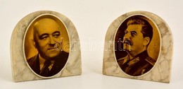 Alabástrom Fényképtartó Sztálin és Rákosi Képével, Kopott, 10×10 Cm (2×) - Autres & Non Classés