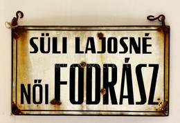 'Süli Lajosné Női Fodrász' Feliratú Kétoldalas Cégér, Zománcozott Fém, 41×70 Cm - Autres & Non Classés
