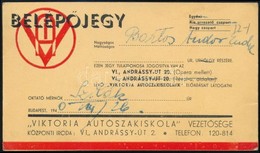 1940 Viktória Autószakiskola Belépőjegye, 8x14 Cm - Unclassified