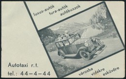 Cca 1940 Autótaxi Rt. Szürke Taxi Reklámos Kártyanaptár. Kihajtható. Foltal - Publicités