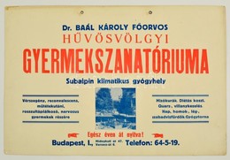 Cca 1920 Hűvösvölgy Dr. Baál Károly Főorvos Gyermekszanatóriuma Reklámtábla, Karton, 33x50 Cm - Publicidad