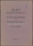 1916 Az Élet Irodalmi és Nyomda Rt évi Jelentése. - Non Classés