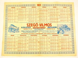 1931 Pesterzsébet, Szegő Vilmos Bőrgyár, Gépszíjgyárának Falinaptára, Kis Szakadásokkal, 47×63 Cm - Non Classés
