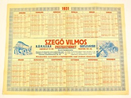 1931 Pesterzsébet, Szegő Vilmos Bőrgyár, Gépszíjgyárának Falinaptára, Kis Szakadásokkal, 47×63 Cm - Unclassified