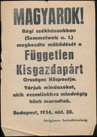 1956 'Magyarok!' FKGP Röplapja, 1956. Okt. 30., Hajtásnyomokkal, Gyűrődéssel, Szakadással. - Non Classés