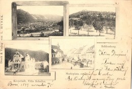 T2/T3 1899 Brassó, Kronstadt, Brasov; Marktplatz, Schlossberg / Látkép, Schuller Villa, Piac Tér, Len Sor, Városi Vasút, - Non Classés