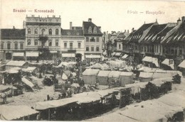 * T2/T3 Brassó, Kronstadt, Brasov; Fő Tér, Piaci árusok, Bódék, Robert Weber, Alfred Gebauer üzlete / Hauptplatz / Main  - Non Classés