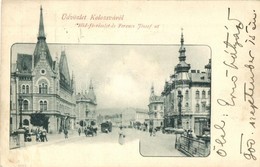 T2 Kolozsvár, Cluj; Híd Fő és Ferenc József út / Bridge, Street + Besztercebánya / Kocsiposta Stamp - Unclassified