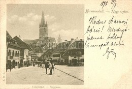 T2/T3 1898 Nagyszeben, Hermannstadt, Sibiu; Unterstadt, Saggasse / Zsák Utca, Evangélikus Templom, üzletek. E. B. No. 3. - Non Classés