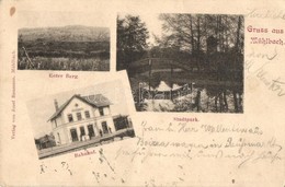 T2/T3 1901 Szászsebes, Mühlbach, Sebes; Roter Berg, Bahnhof, Staadtpark / Vörös-szakadék, Vasútállomás, Park. Kiadja Jos - Non Classés