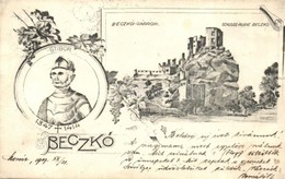 T3 1907 Beckó, Beckov; Schloss Ruine / Vár, Stiborici Stibor Ispán. Kiadja Brück Ignác / Castle Ruins, Count Stibor. Art - Non Classés