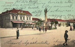 T2 Érsekújvár, Nové Zamky; Nemzeti Szálloda, Szentháromság Szobor. Adler József Kiadása / Hotel, Statue - Unclassified