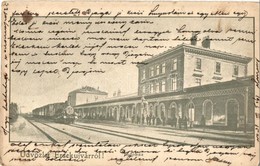 * T2/T3 1903 Érsekújvár, Nové Zamky; Indóház, Vasútállomás, Gőzmozdony / Railway Station, Locomotive / Bahnhof (kopott é - Non Classés