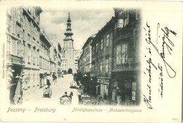 T2/T3 1899 Pozsony, Pressburg, Bratislava; Mihálykapu Utca, Ignatz Lunzer üzlete. Körper Károly Kiadása / Street View, S - Non Classés